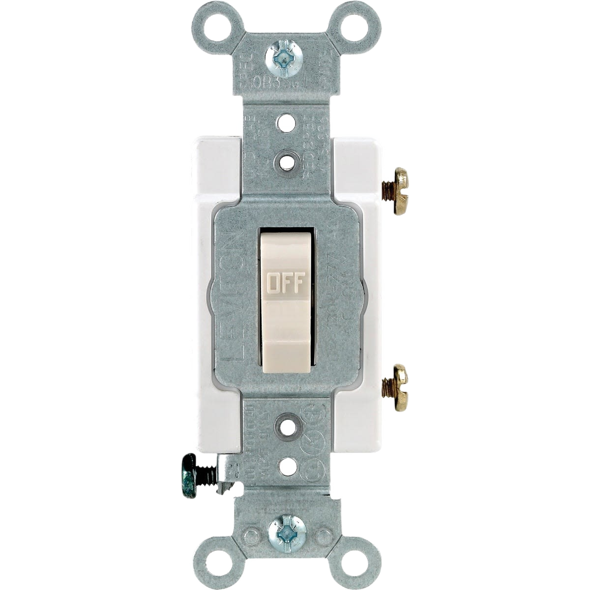 Light almond toggle single pole switch with metal mounting strap for electrical and home improvement collections under $50