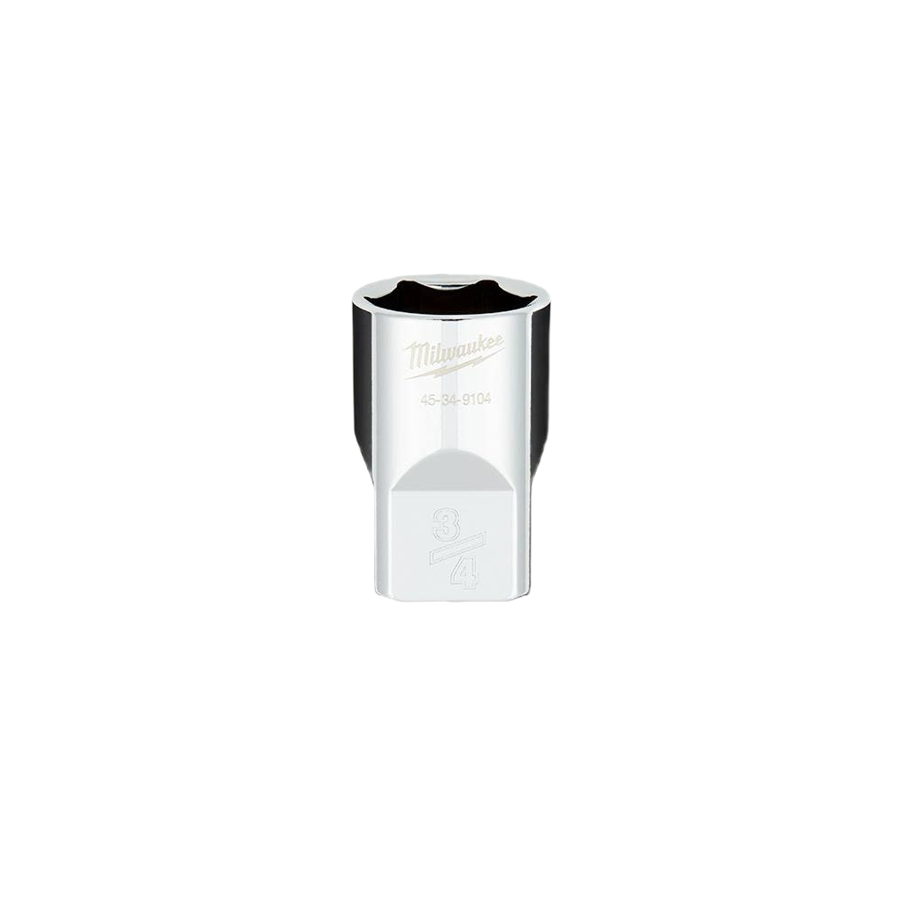 Chrome-finished 3/4-inch standard socket with four flat sides for wrench compatibility in hand tools and woodworking collections