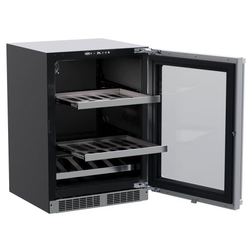 24-inch built-in beverage center with reversible hinge, dual glass shelves, and digital temperature controls from Appliances collection