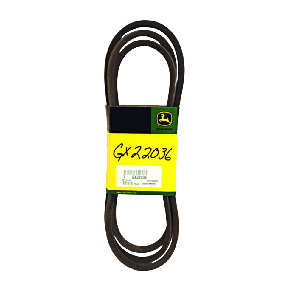 Black traction drive belt with yellow and green John Deere branded packaging for home improvement tools