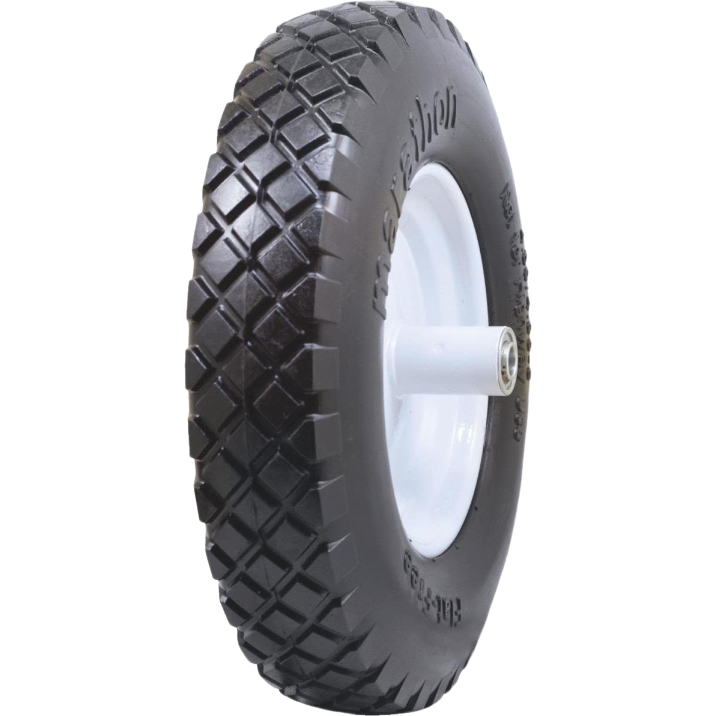 Black knobby flat-free wheel with white metal hub for wheelbarrow in Parts & Lubricants under $100 home improvement collections