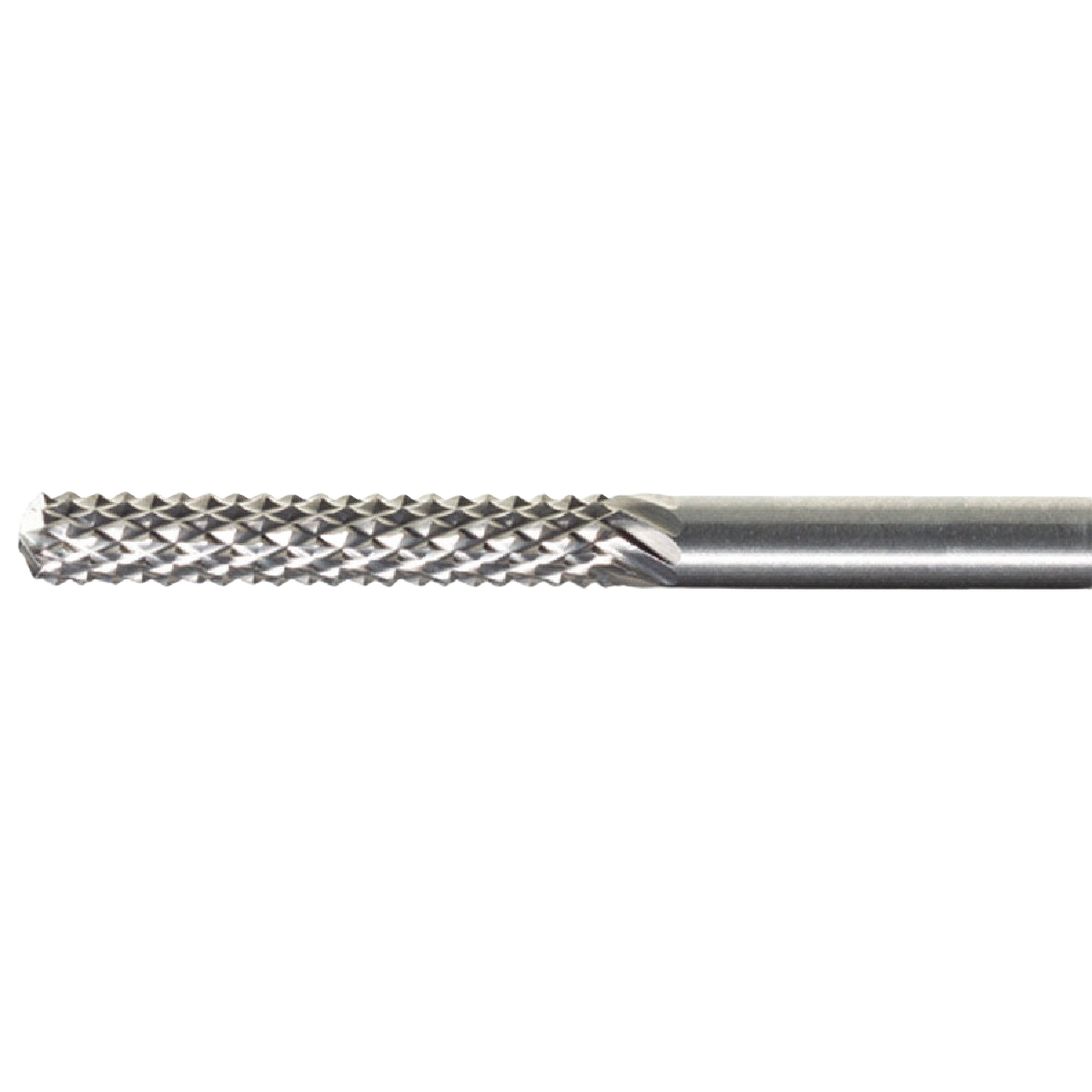 Cylindrical cutting bit with diamond-patterned flutes for precise tile and plaster cutting in power tool accessories.
