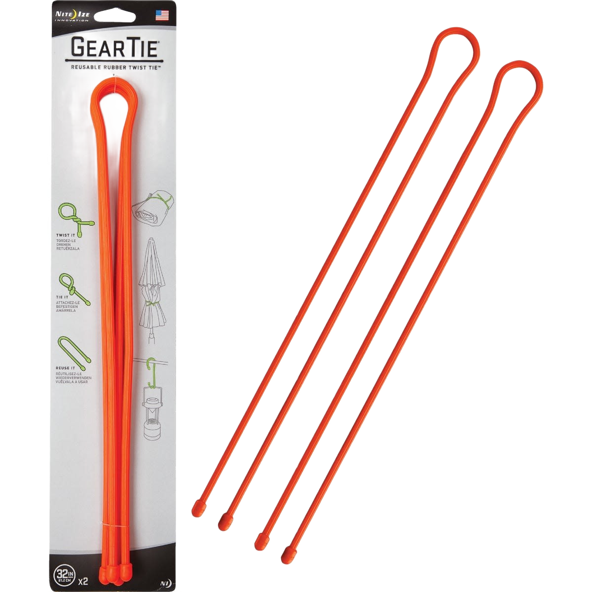 Two bright orange reusable rubber twist ties for organizing tools and garden supplies in home improvement tasks under $50
