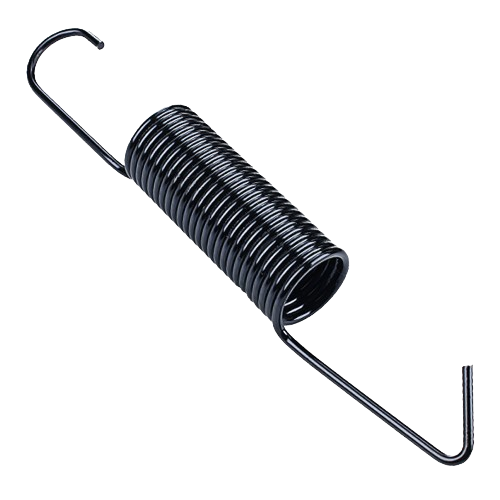 Black metal extension spring designed for John Deere mower decks, ideal for John Deere parts and accessories under $50