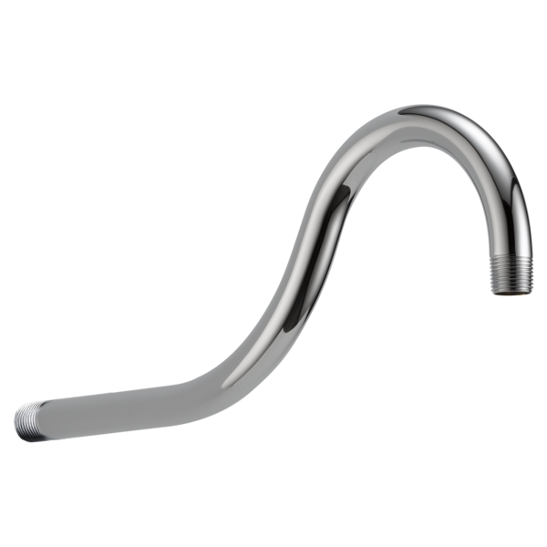 Curved chrome shower arm with 16-inch length designed for home improvement and bathroom plumbing installations