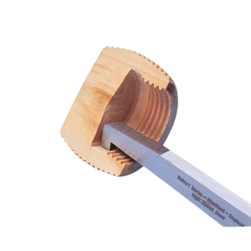 Relief cutting tool with sharp blade working on threaded groove in wood, part of woodworking tools under $100 collection