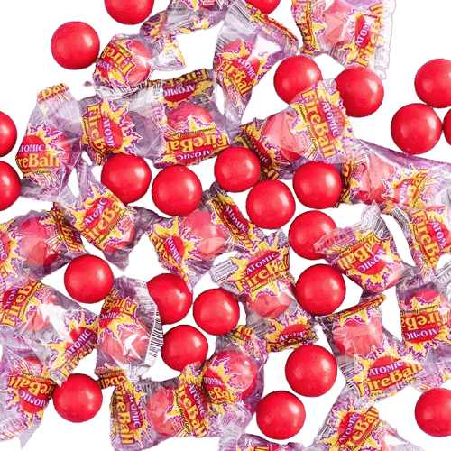 Individually wrapped bright red spicy cinnamon candies from the Candy and Food & Beverage collection under $25