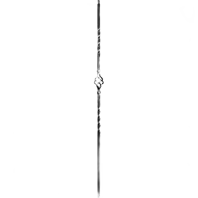 Satin black tubular baluster with decorative twisted sections and one basket design for stair railing support