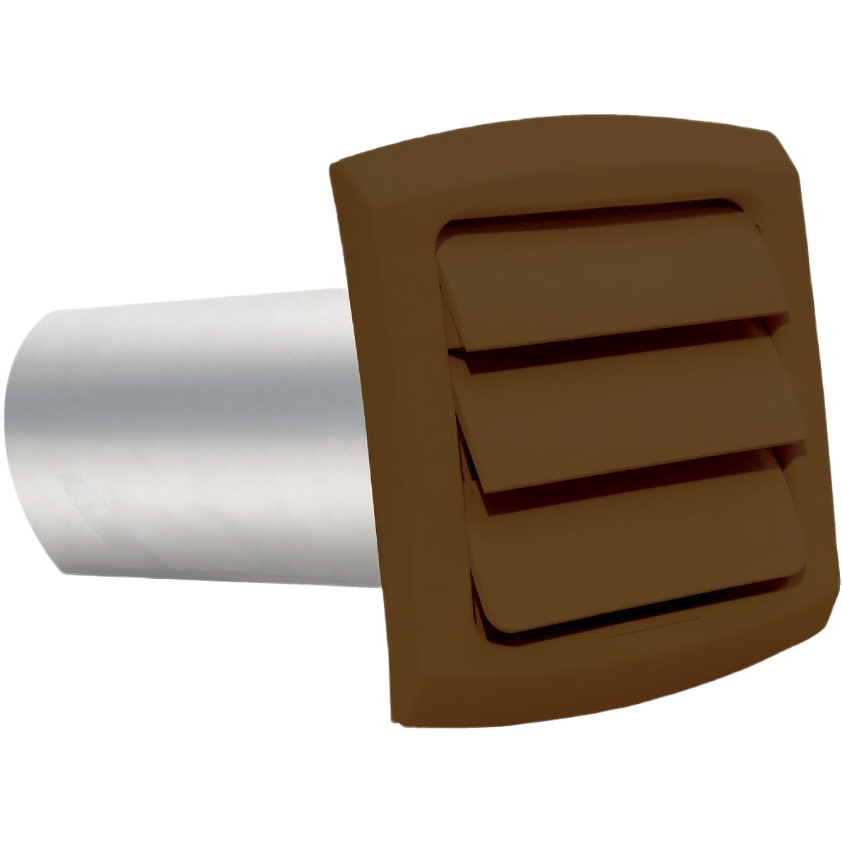 Brown louvered dryer vent hood with metal duct designed for appliance and dryer parts accessories collections