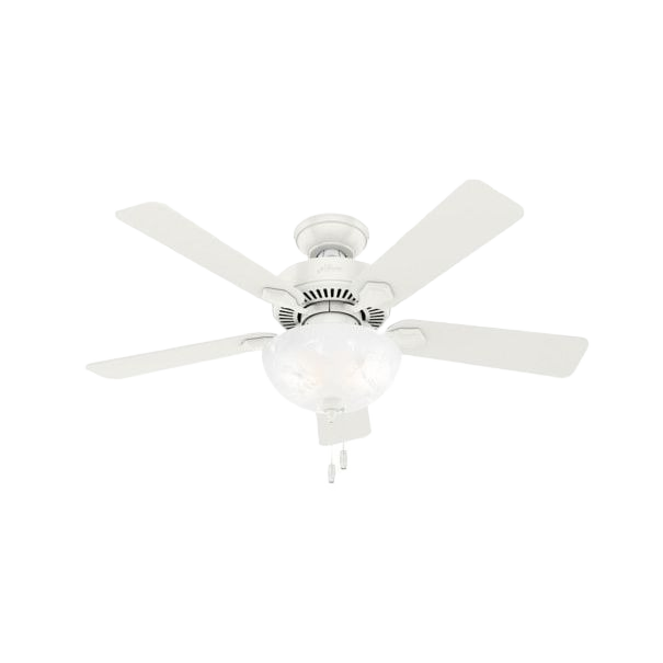 Fresh white ceiling fan with five blades and LED bowl light for indoor home decor and lighting solutions
