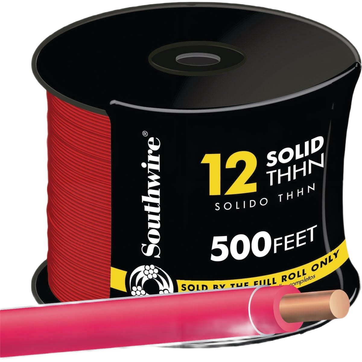 Red solid 12-gauge THHN wire spool for electrical and building wire applications in home improvement tools collection