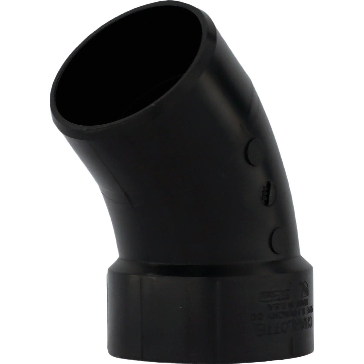 Black ABS 3-inch 45-degree street elbow with hub and spigot connections for plumbing and pipe fitting projects