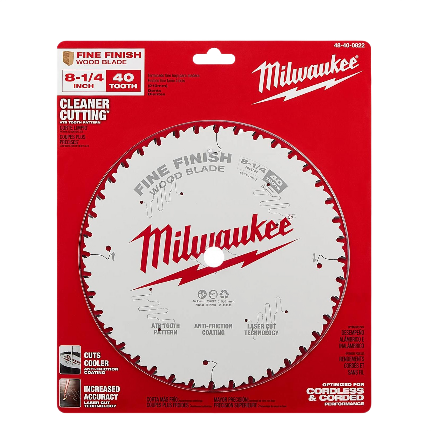 Milwaukee branded 8-1/4 inch 40 tooth fine finish circular saw blade for precision woodworking tasks