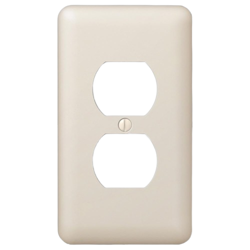 Light almond duplex wallplate with smooth finish and central screw for home improvement use