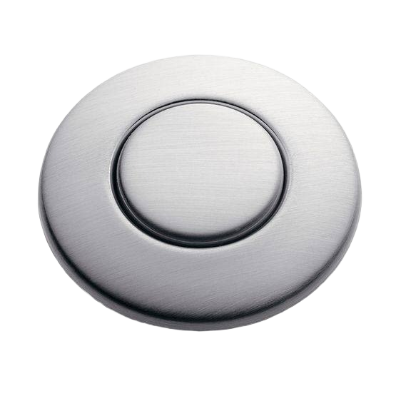 Round satin nickel sink switch button with smooth brushed metal finish for home improvement projects
