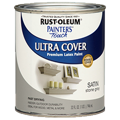One quart can of Rust-Oleum ultra cover satin stone gray paint for home improvement projects