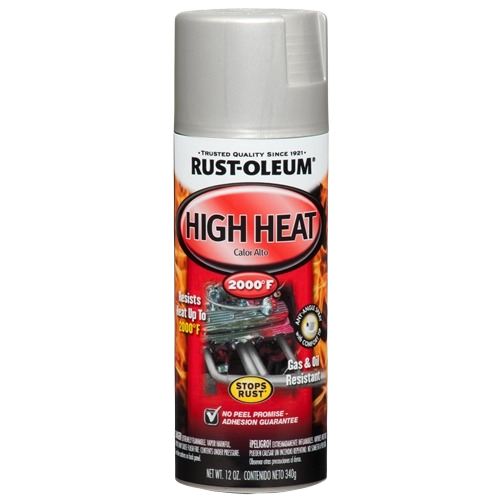 12 oz. Rust-Oleum high heat spray paint can designed for automotive exhaust and metal surfaces protection