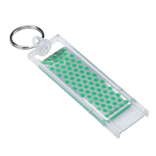 Compact portable sharpener with extra-fine diamond surface and keyring attachment for woodworking tool accessories and home use