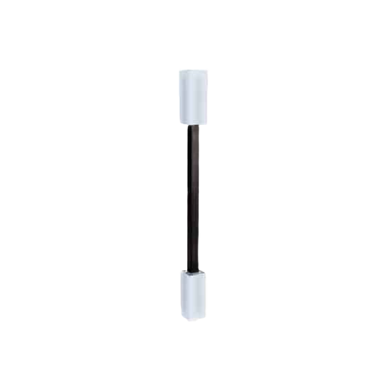 Black post support with white mounting brackets for deck railing installation in Outdoor Living and Deck Accessories collections