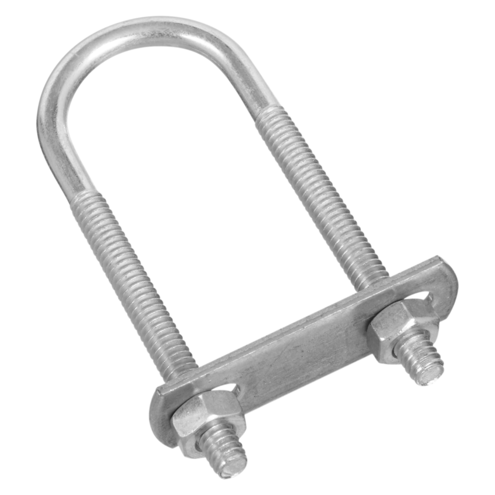 Zinc round U bolt with mounting plate and nuts for fastening in hardware, fasteners, and lumber collections