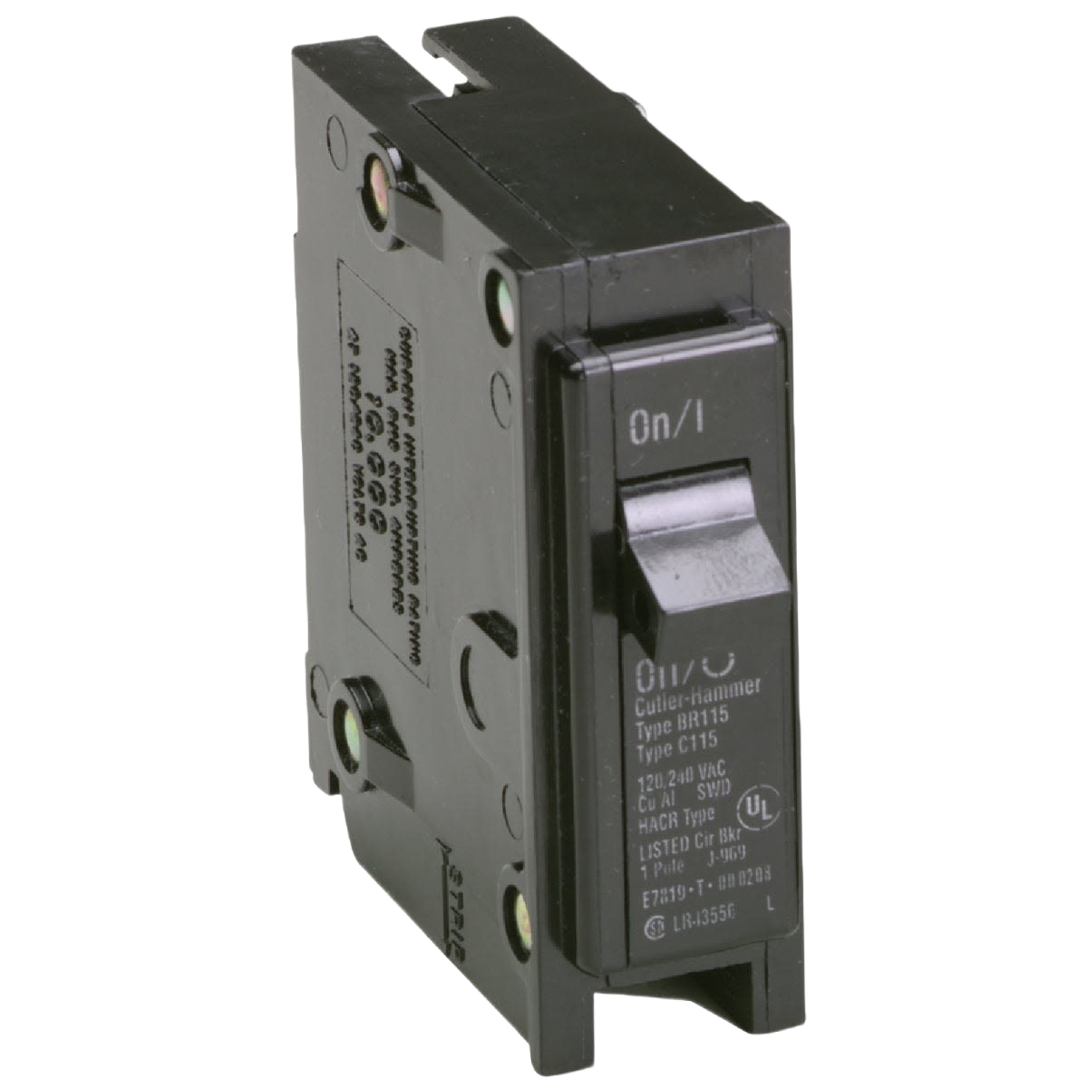 Black single-pole circuit breaker switch designed for electrical panel use in home improvement and breaker collections under $50