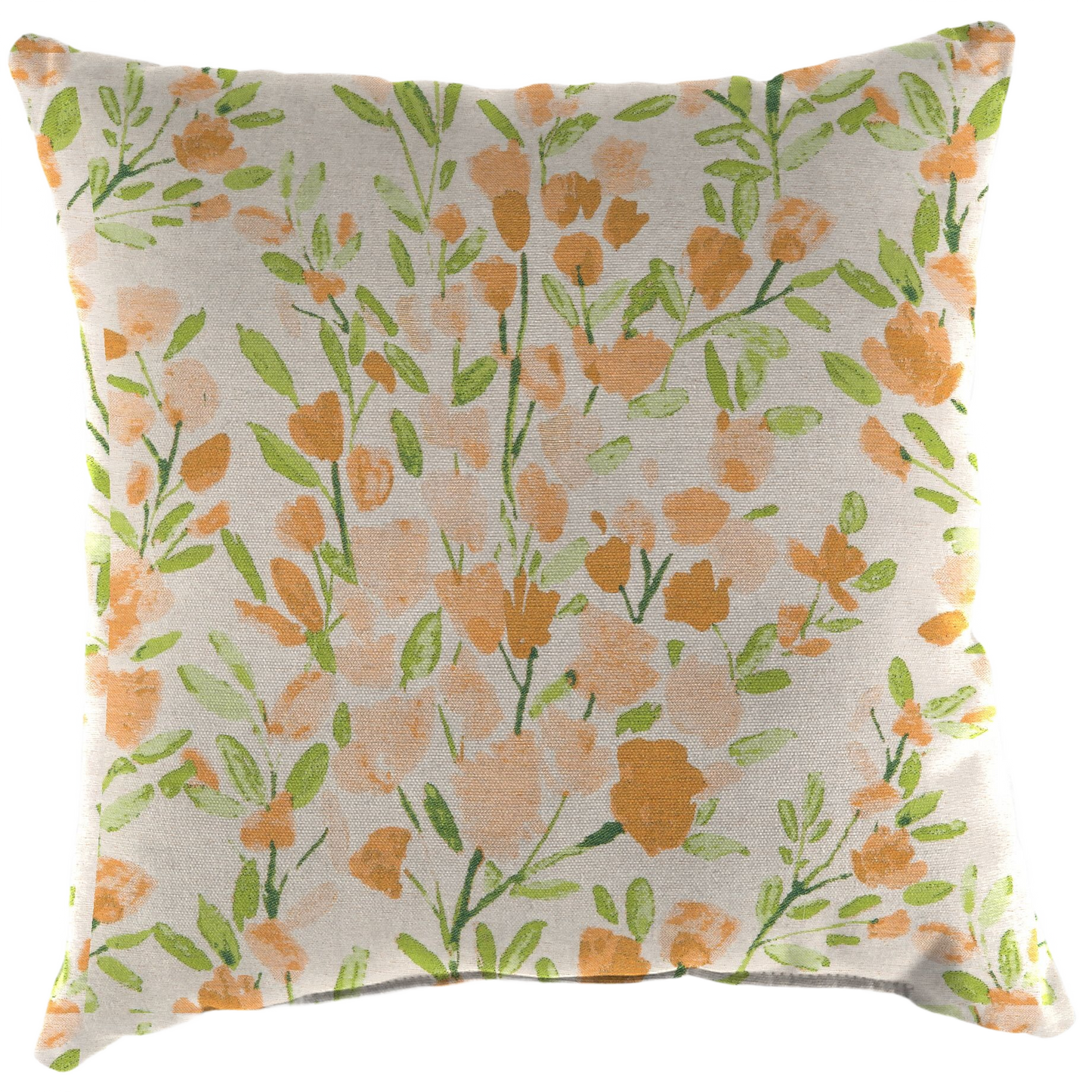 Square toss pillow with orange tulip and green leaf pattern for outdoor living and patio furniture under $100