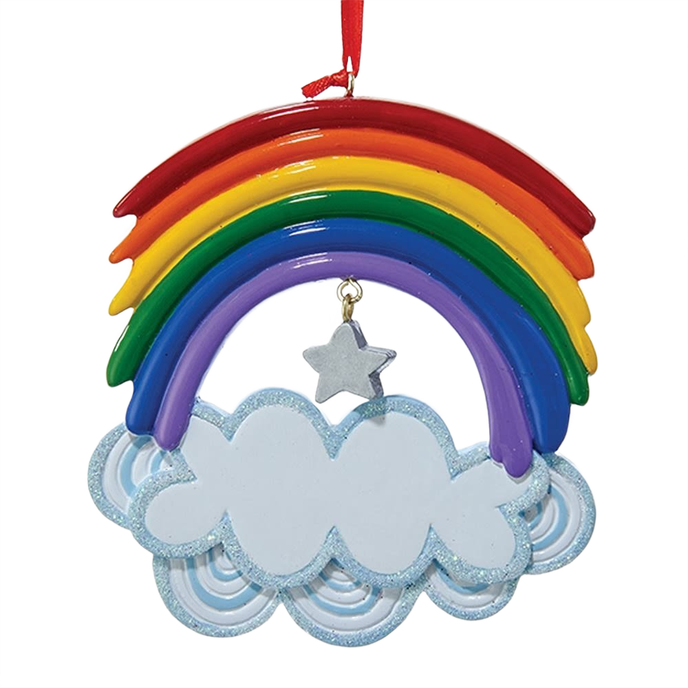 Personalized colorful rainbow ornament with glitter cloud and hanging silver star for Christmas decorations under $50 collection