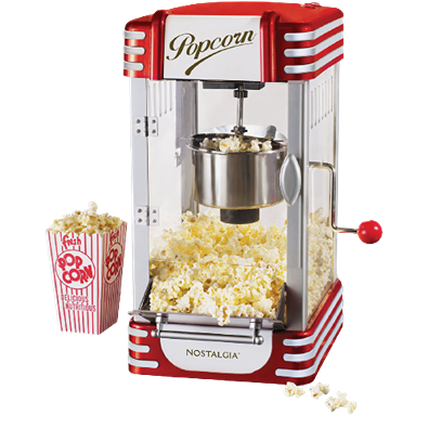 Retro red tabletop popcorn maker with stainless steel kettle and vintage design for small kitchen appliances collection