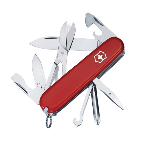 Red multi-tool pocket knife with various stainless steel blades and tools for everyday utility and home use