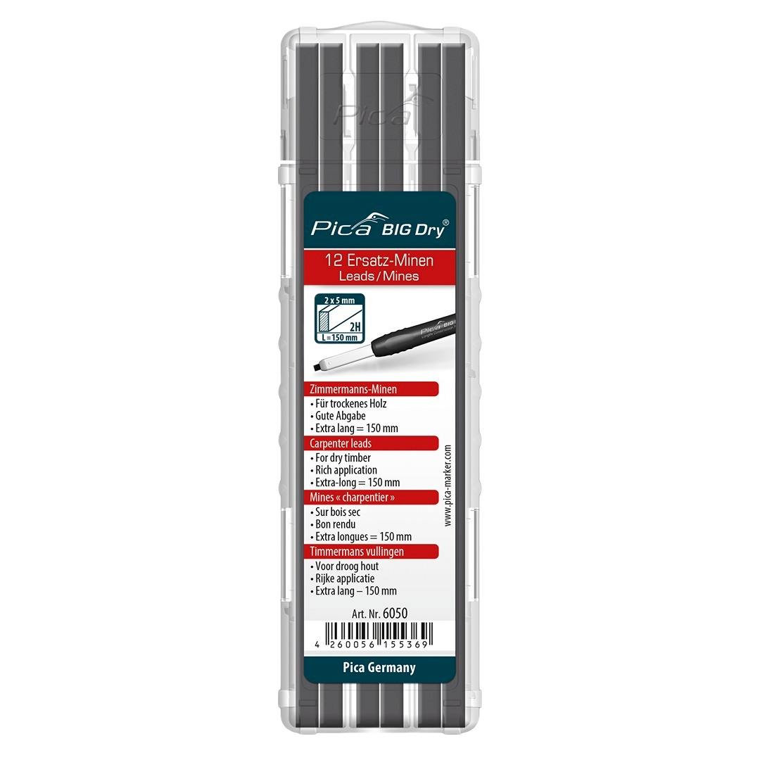 Pack of 12 rectangular 2H hardness refill leads for carpentry in measuring and woodworking tool collections under $25