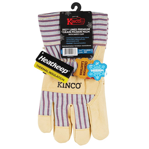 XL cotton blend work gloves with striped fabric and pigskin leather palms featuring thermal insulation for tools and home improvement tasks