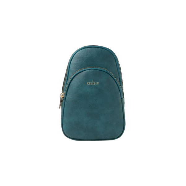 Teal vegan leather sling with gold-tone zipper and discreet logo in Accessories and Bags & Wallets under $100 collection