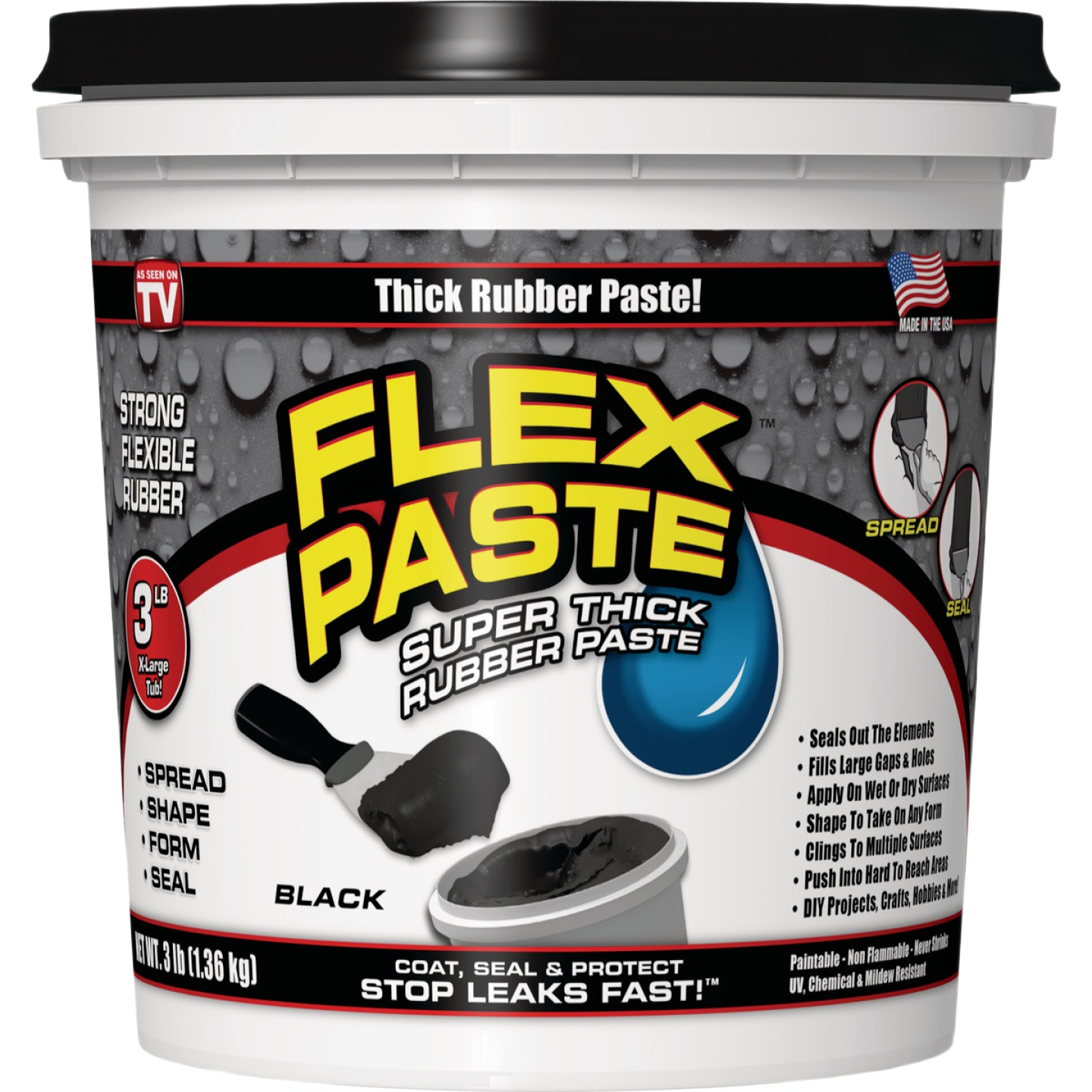 3 lb. tub of black flexible rubber paste sealant for coating, sealing, and home improvement projects under $50 collections