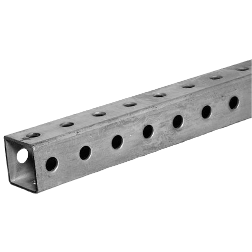Zinc-plated steel perforated tube with evenly spaced round holes for versatile use in hardware and home improvement projects