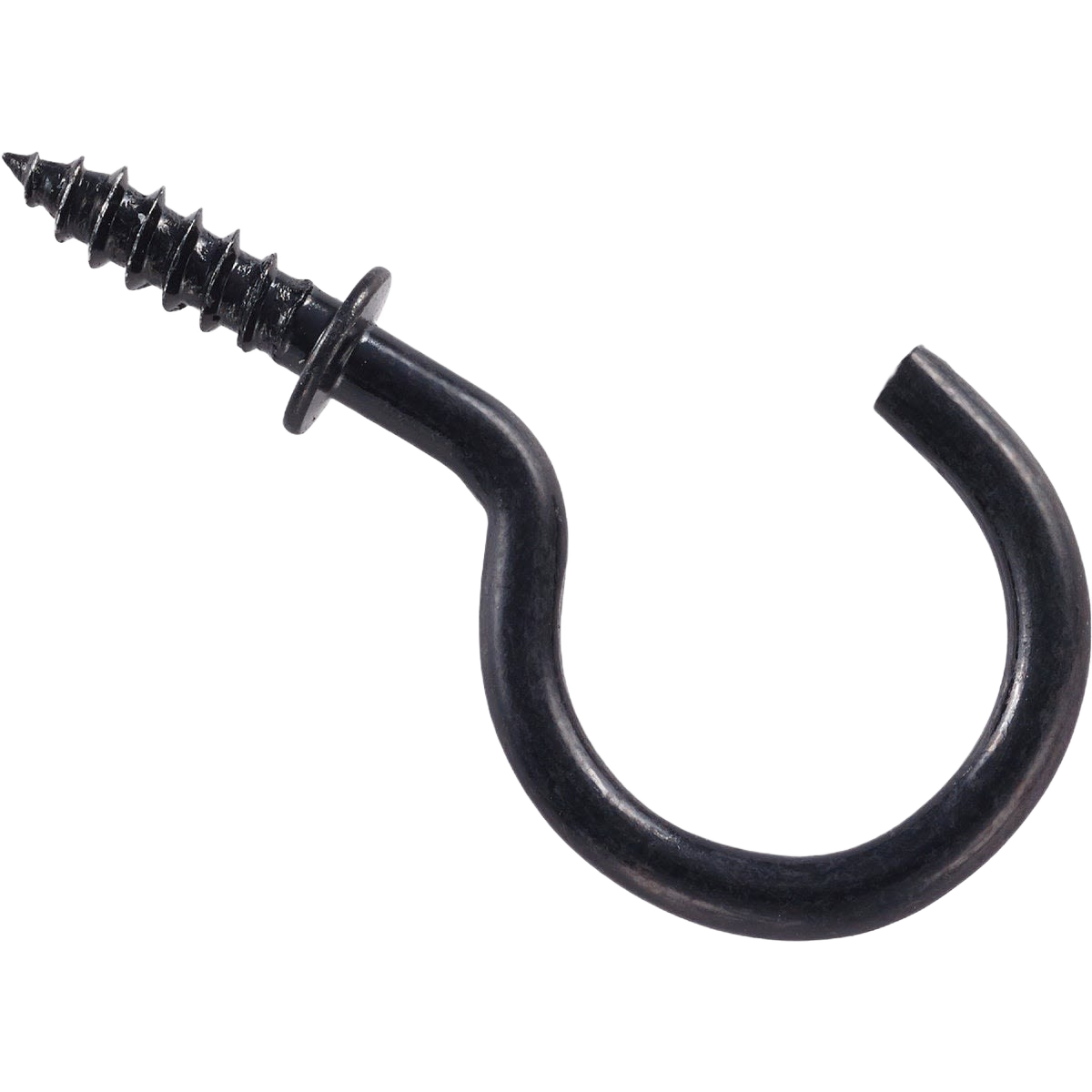 Black metal cup hook with screw end for versatile hanging in tools and home improvement projects