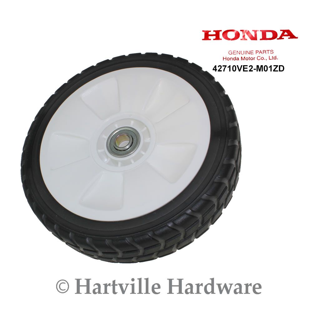 White rear right wheel with black tread and metal bearing, suitable for Honda equipment in parts and lubricants collections