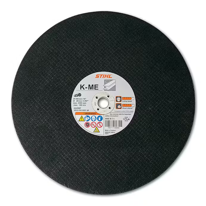 Black abrasive cutting wheel with central label, suitable for steel and metal cutting in tools under $50 collection.
