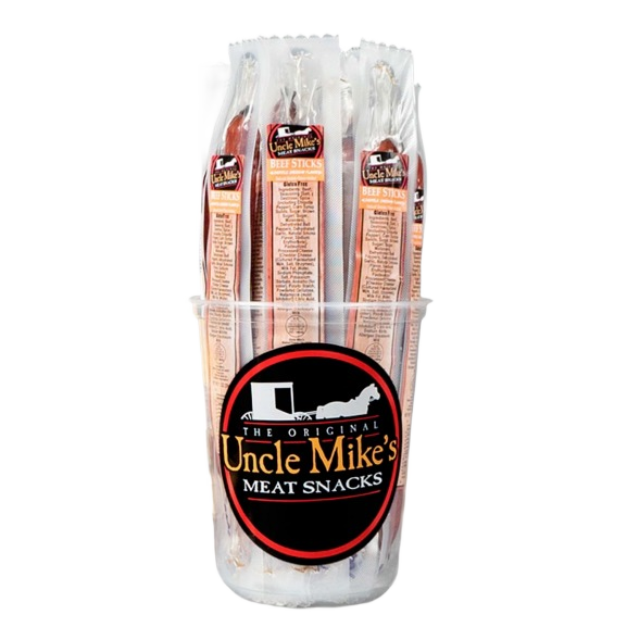 Clear cup holding multiple individually wrapped Chipotle Cheddar beef sticks in Chips & Snacks and Under $50 collections