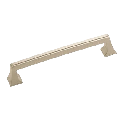 Satin nickel cabinet pull with 6-5/16 inch center-to-center design for furniture hardware and home improvement projects