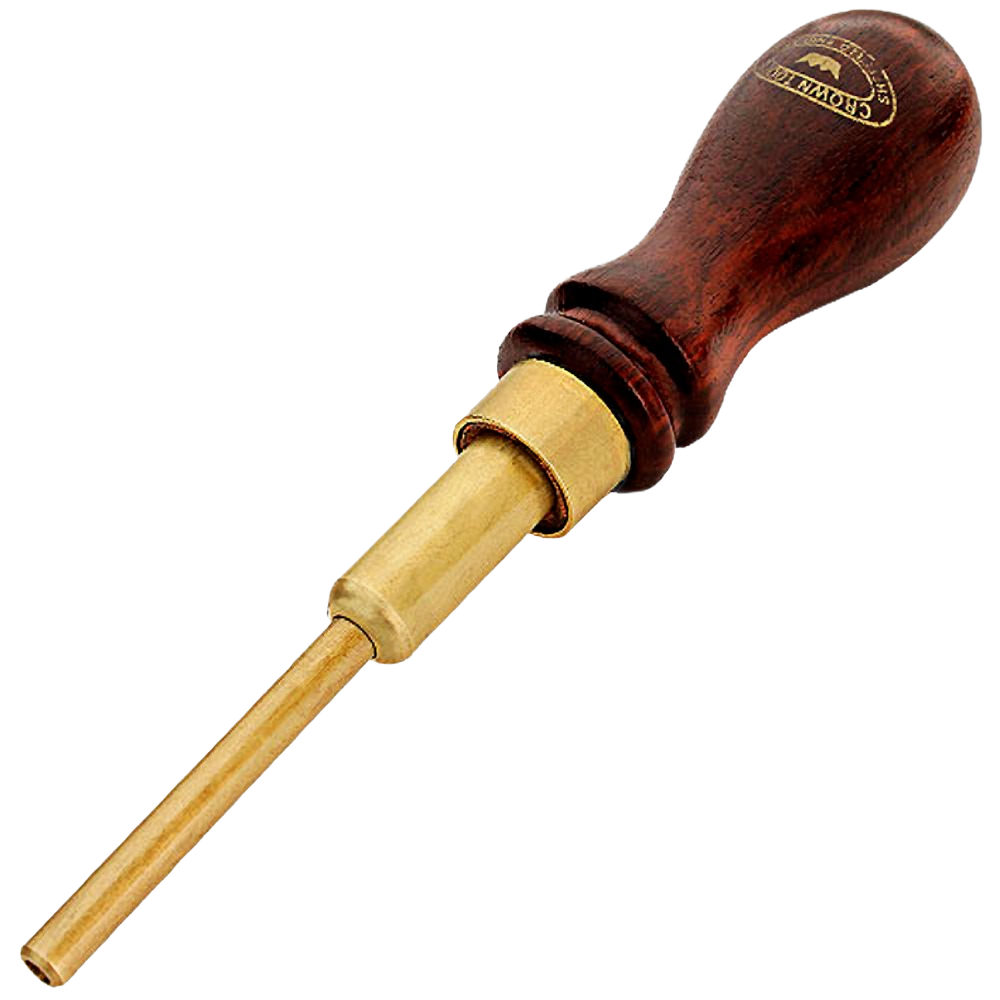 Wood-handled Crown Brad Setter tool with brass shaft for precise fastening in home improvement and Crown Tools collections