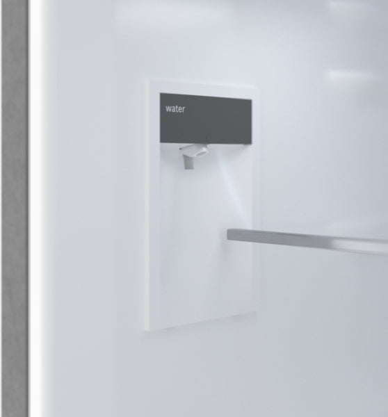 800 Series, Free-standing fridge-freezer with freezer at bottom, glass door, 24'', White, Total No Frost