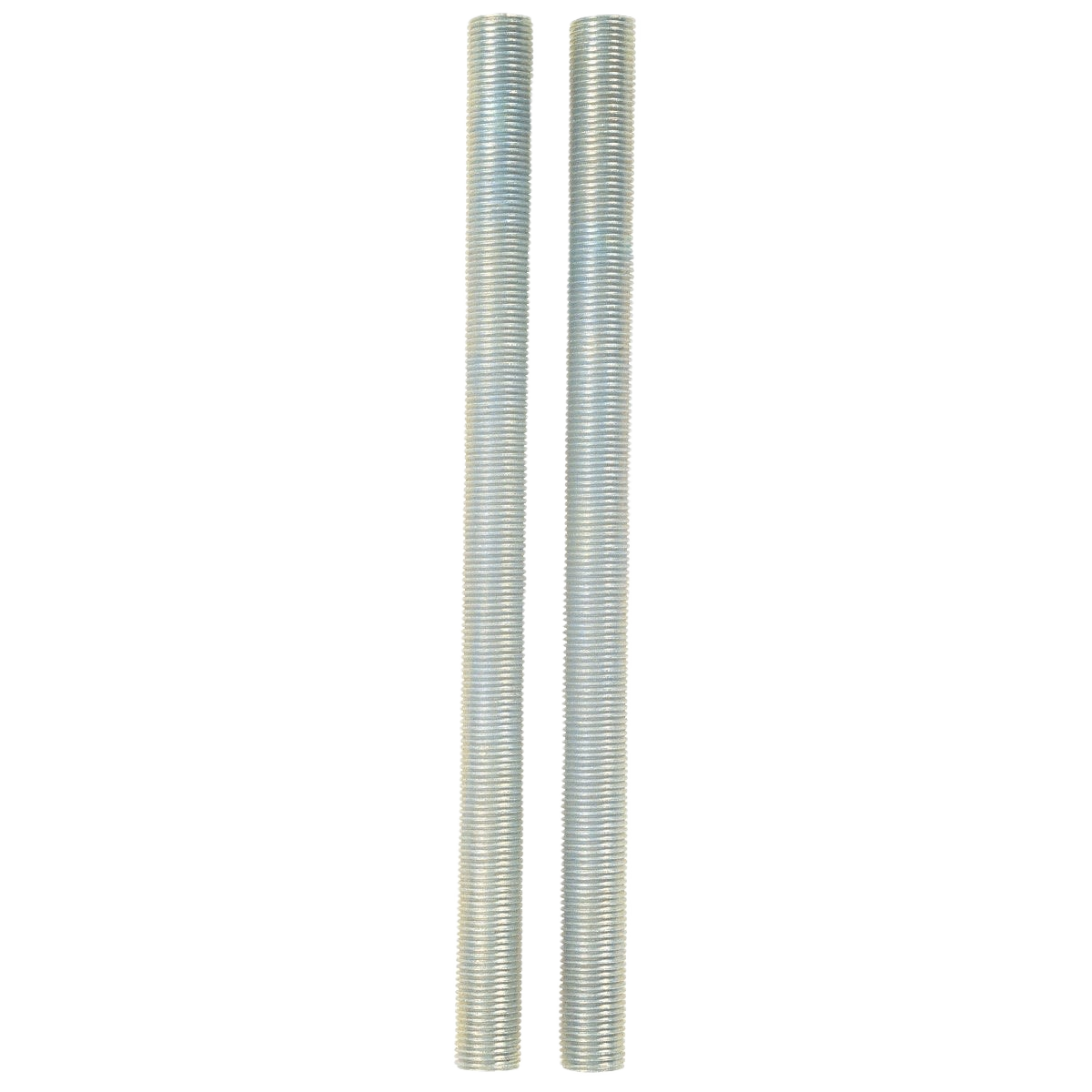 Pair of zinc-plated threaded steel lamp nipples for lighting fixture assembly and electrical home improvement parts