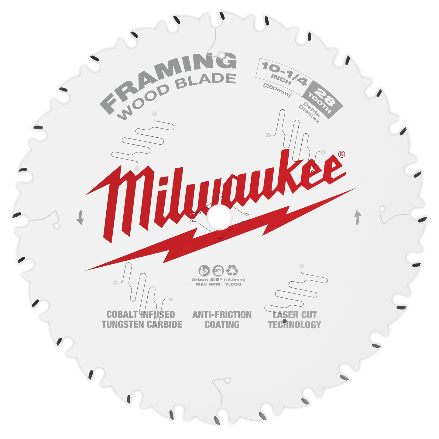 Milwaukee 10-1/4" x 5/8", 28T Framing Circular Saw Blade