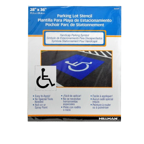 Stencil for marking handicapped parking spaces, made of heavy cardboard, suitable for home improvement and hardware collections