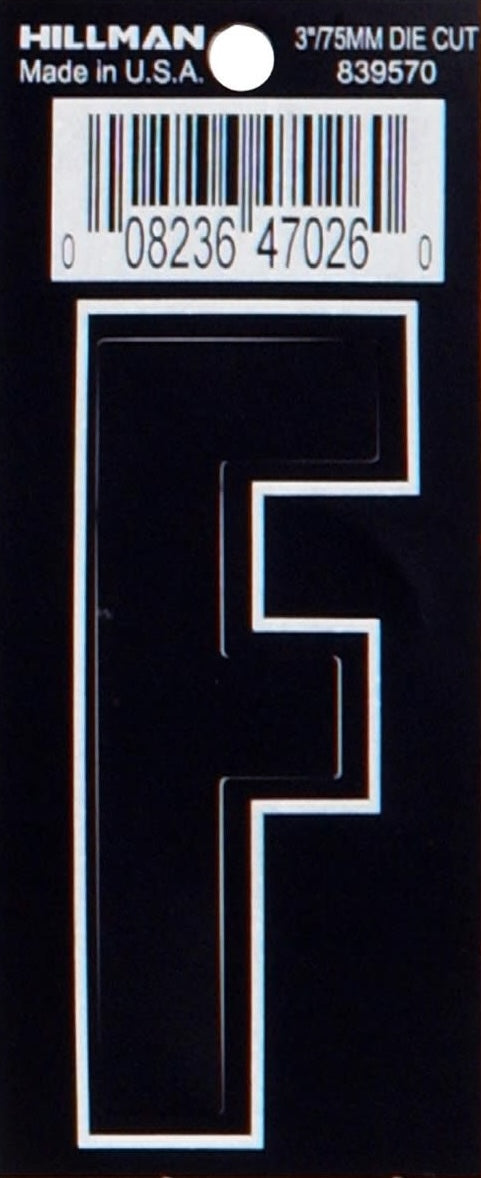 Black matte vinyl die cut letter F sticker with peel-off backing for home improvement and hardware projects under $25