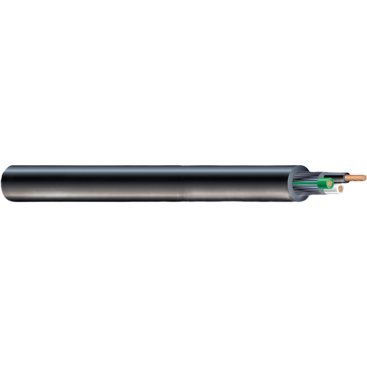 Black portable submersible electrical cord with three insulated wires and copper conductor for home improvement uses
