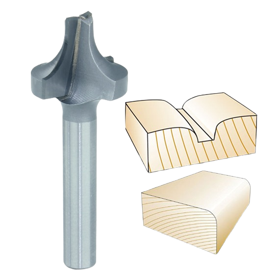 Router bit with plunge point for creating roundover edges and raised panel effects in woodworking projects