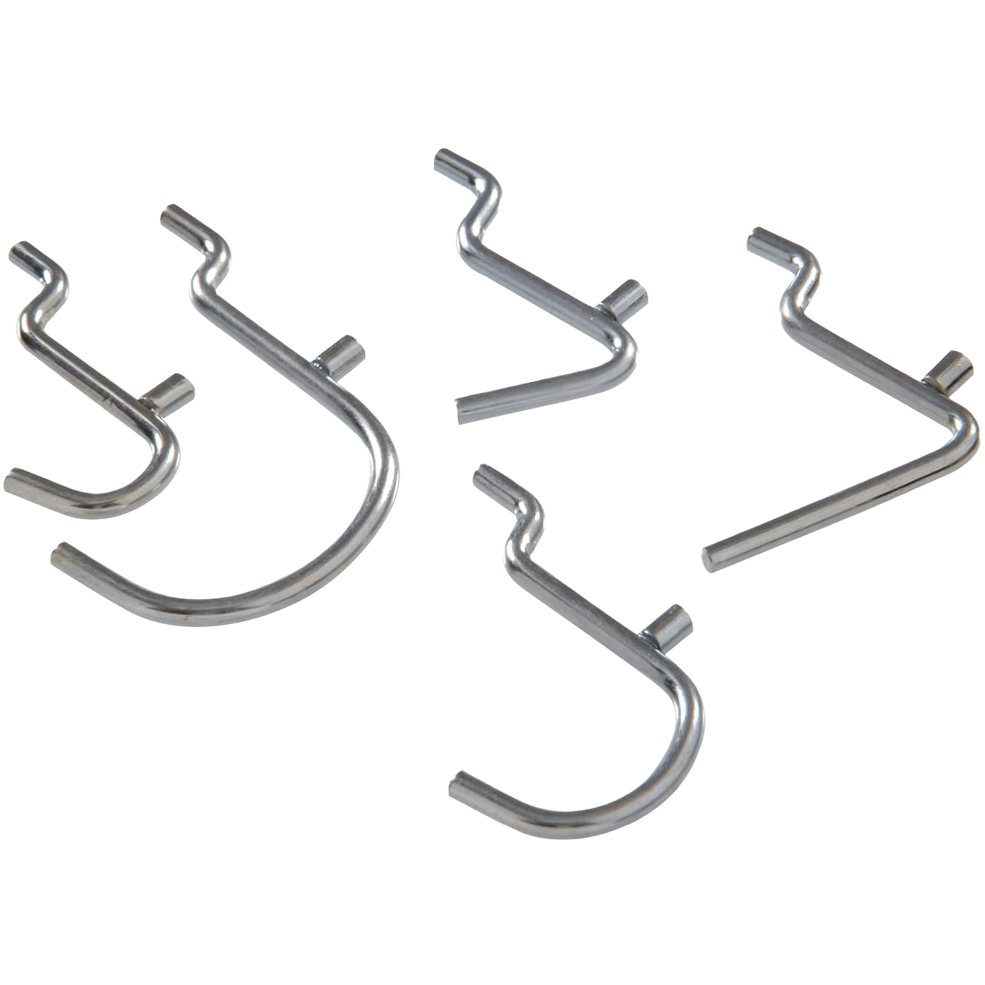 Set of 26 zinc peg hooks in various shapes for versatile tool and home improvement organization and storage solutions