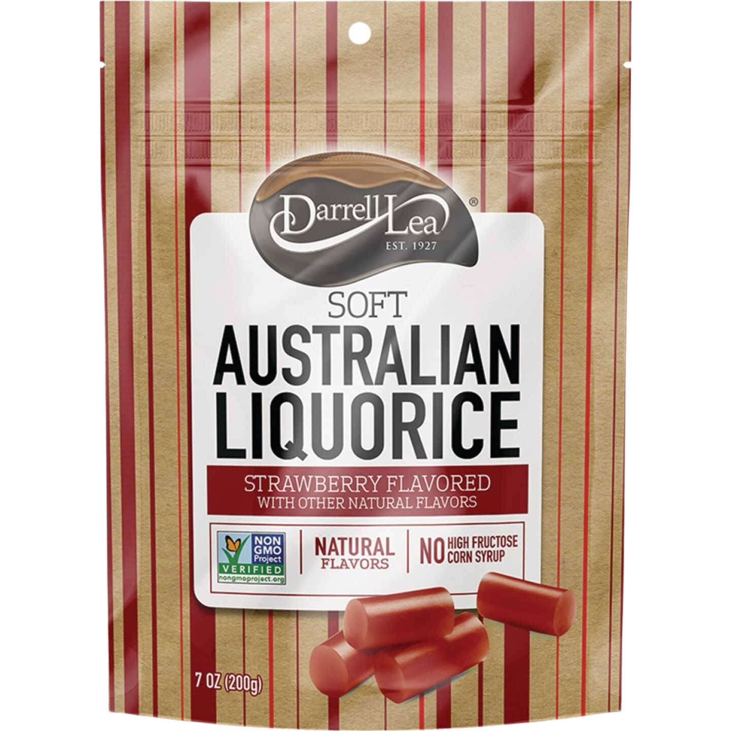 Darrell Lea soft Australian liquorice in strawberry flavor with natural ingredients in candy and food collections
