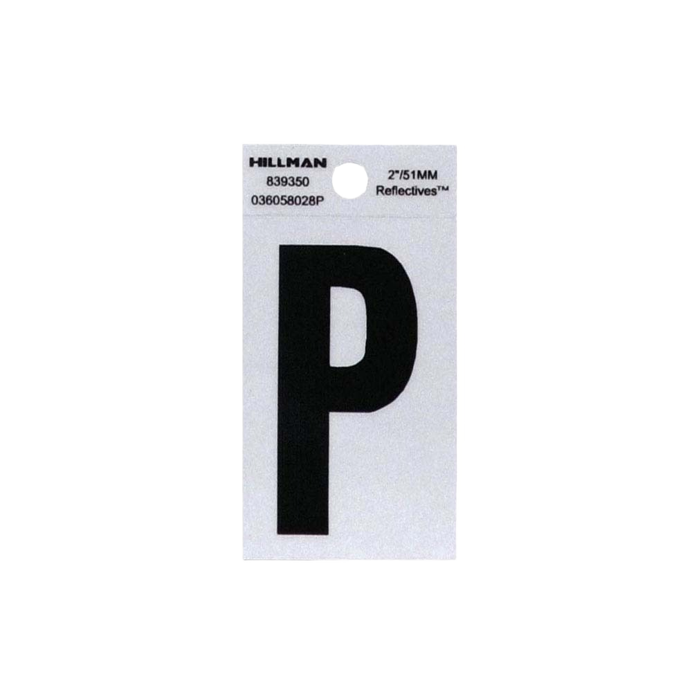 Black reflective mylar square cut sticker letter P for home improvement and tool labeling purposes